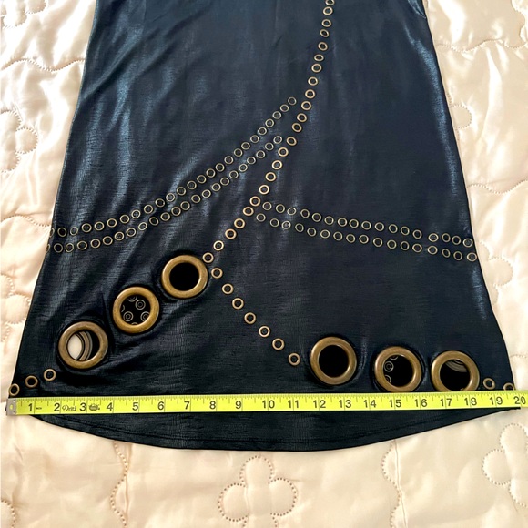 Rare Y2K Caribbean Queen Black and Gold Grommets and Studs Dress - Picture 10 of 14